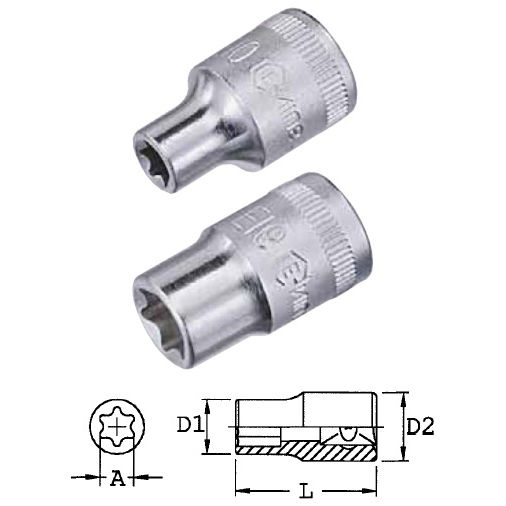 Genius Tools 454522 1/2"-os E-típusú (belső torx) dugókulcs fej, E-22 termék fő termékképe