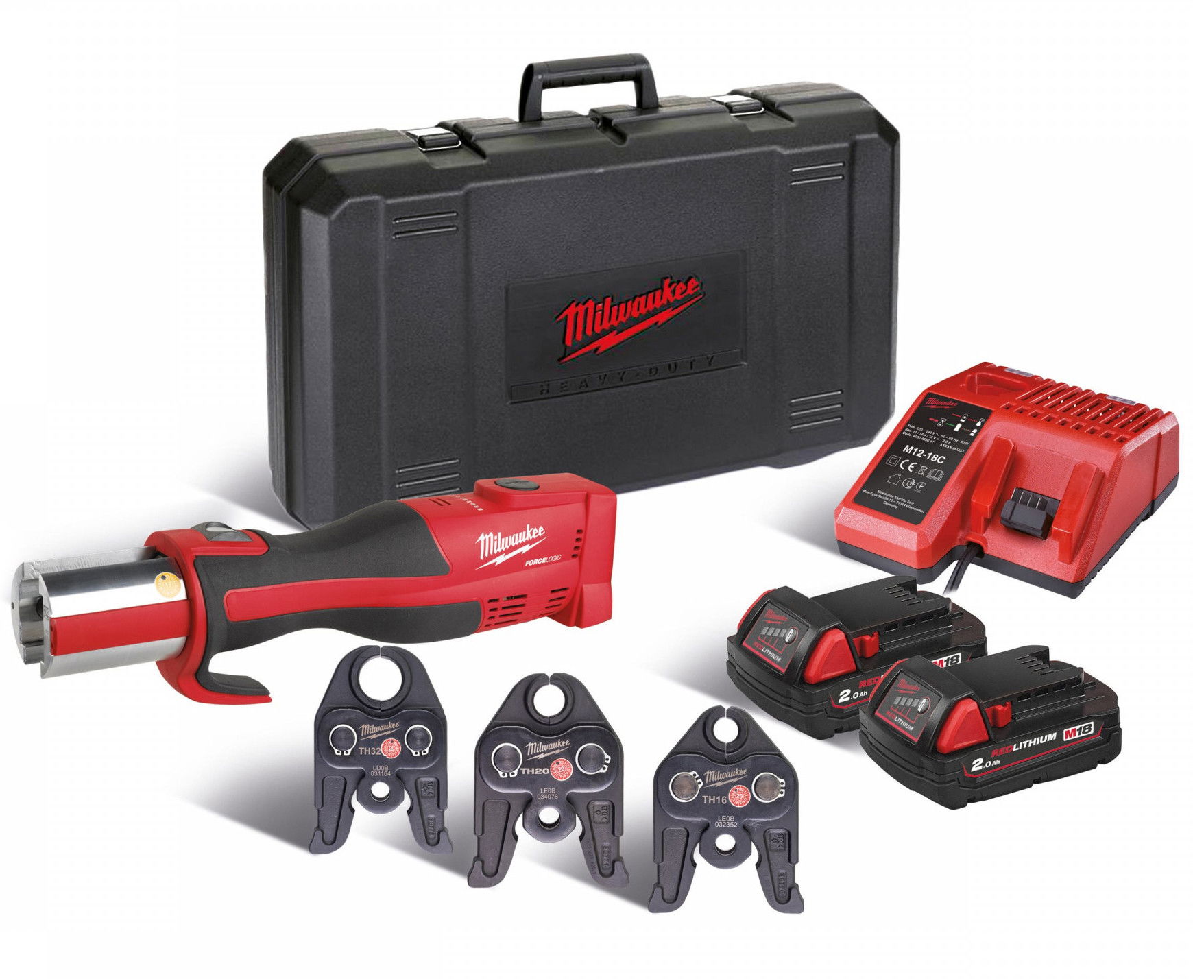 Milwaukee M18 BLHPT-202C TH-SET FORCELOGIC™ akkus kompakt szénkefe nélküli hidraulikus prés (2 x 2.0 Ah Li-ion akkuval) termék fő termékképe