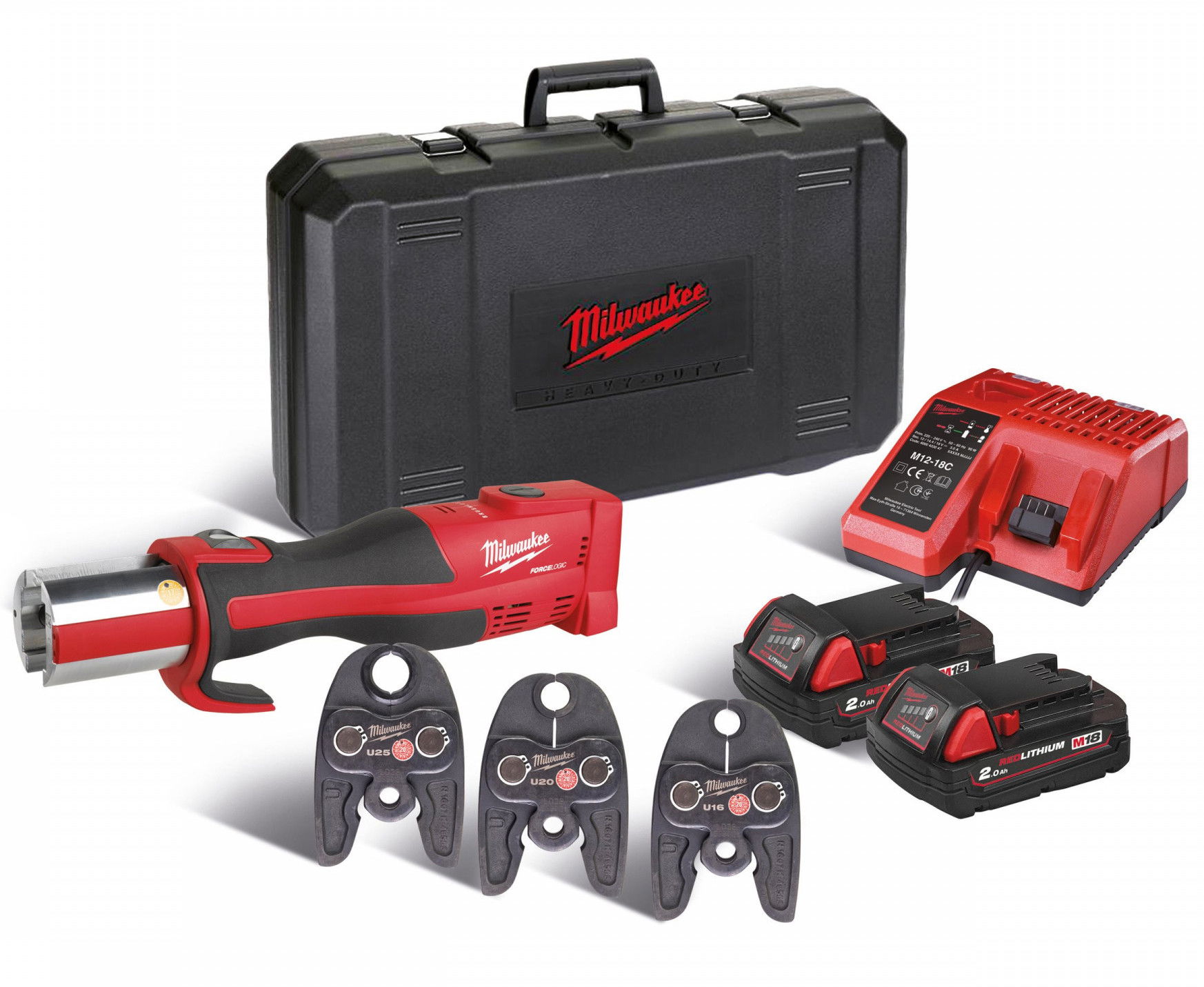 Milwaukee M18 BLHPT-202C U-SET FORCELOGIC™ akkus kompakt szénkefe nélküli hidraulikus prés (2 x 2.0 Ah Li-ion akkuval) termék fő termékképe