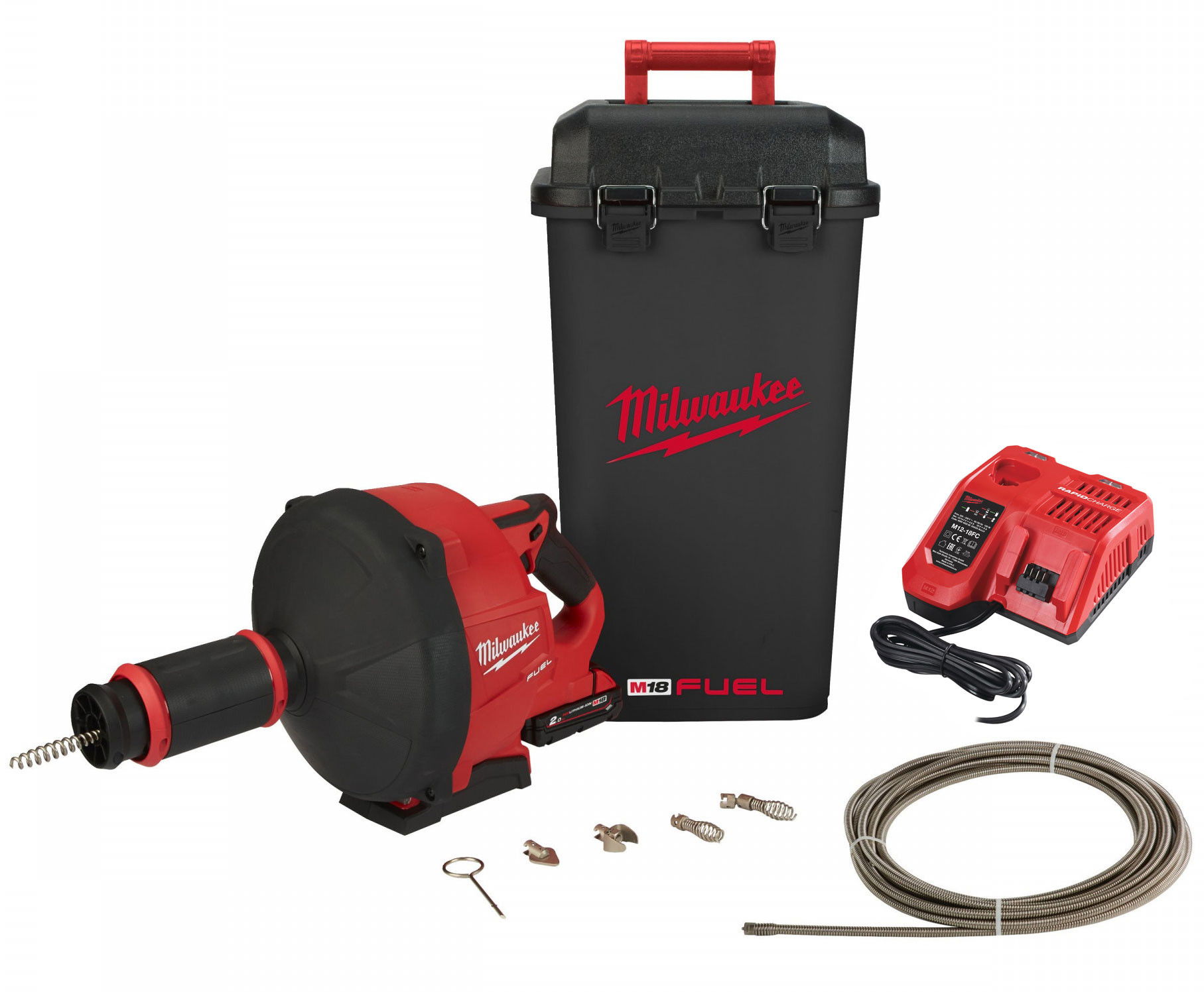 Milwaukee M18 FDCPF10-201C FUEL™ akkus szénkefe nélküli lefolyócső tisztító 10 mm-es spirális kábellel (1 x 2.0 Ah Li-ion akkuval) termék fő termékképe