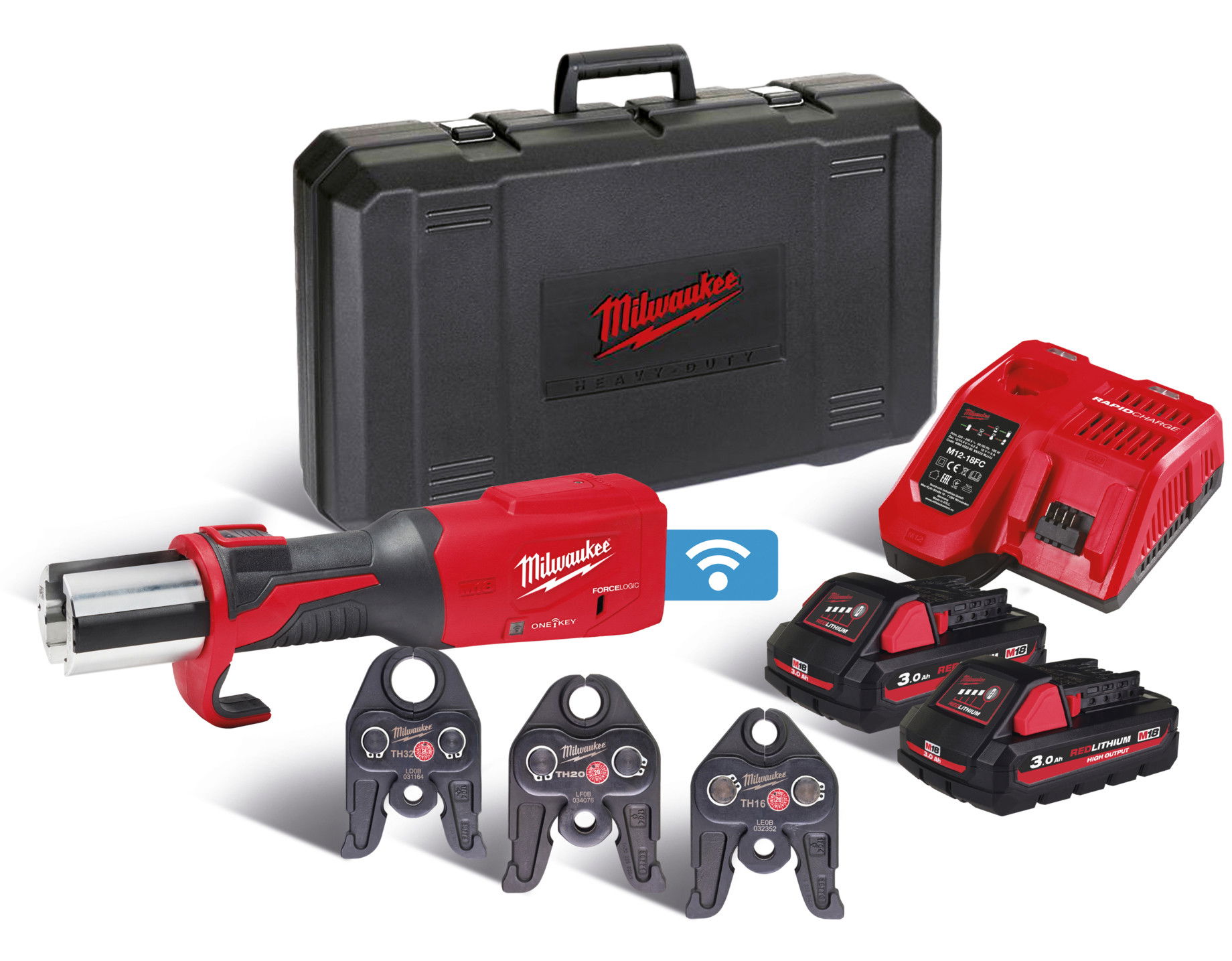 Milwaukee M18 ONEBLHPT-302C TH-SET akkus ONE-KEY™ FORCELOGIC™ szénkefe nélküli hidraulikus prés (2 x 3.0 Ah Li-ion akkuval) termék fő termékképe
