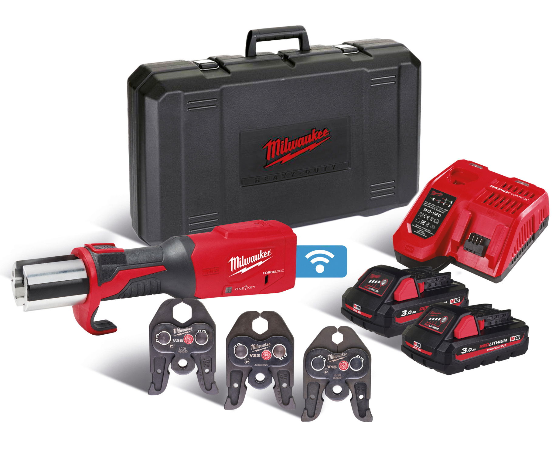 Milwaukee M18 ONEBLHPT-302C V-SET akkus ONE-KEY™ FORCELOGIC™ szénkefe nélküli hidraulikus prés (2 x 3.0 Ah Li-ion akkuval) termék fő termékképe
