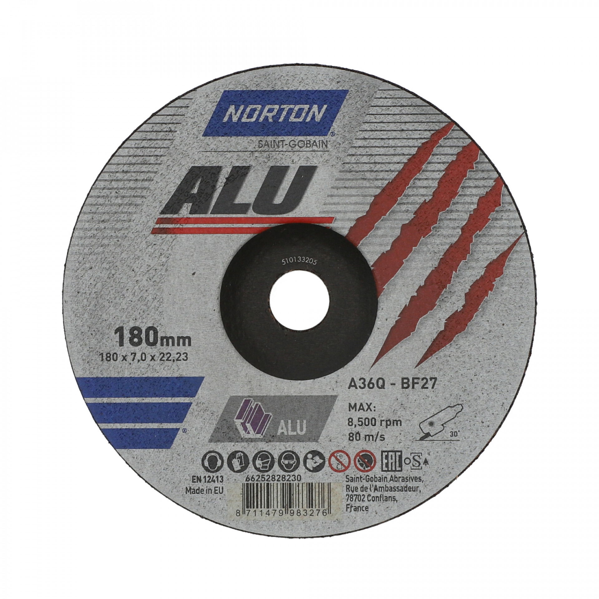 Norton Alumínium tisztítókorong 180x7,0x22,23mm A36Q, 10 db/csomag termék fő termékképe