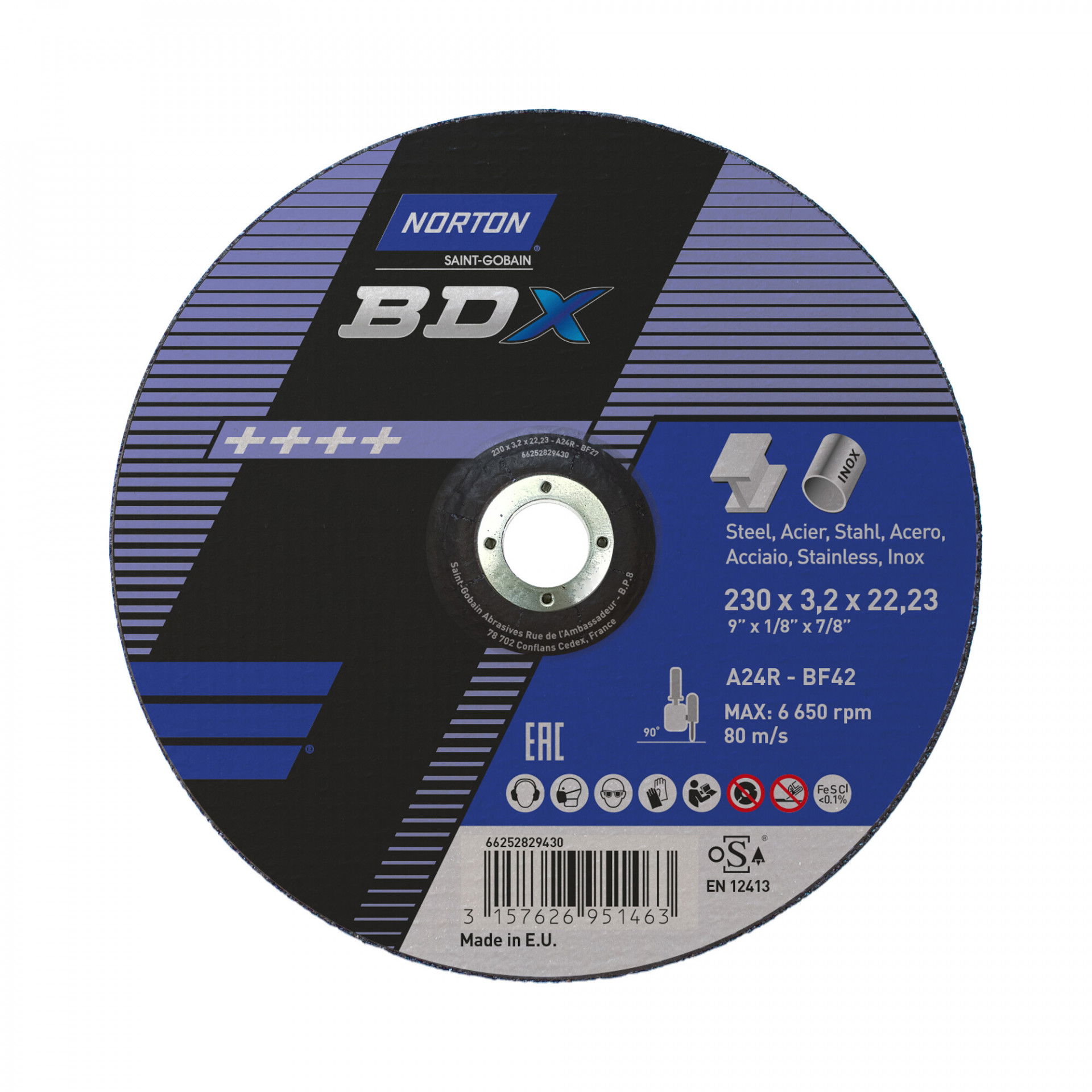 Norton BDX fém-inox vágókorong 230x3,2x22,23 A24R, 25 db/csomag termék fő termékképe