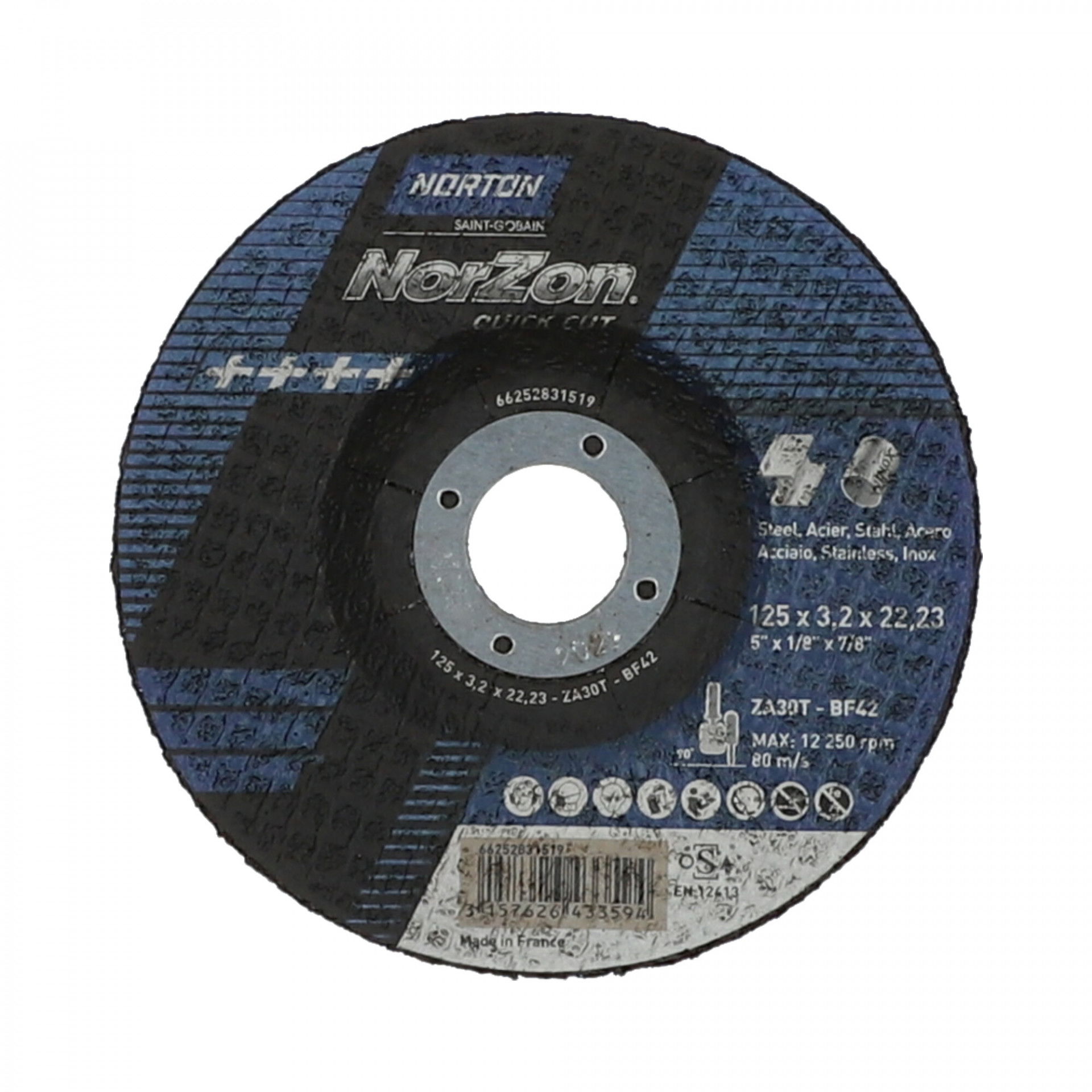 Norton Norzon Quick Cut vágókorong 125x3,2x22,23 mm ZA30T, 25 db/csomag termék fő termékképe