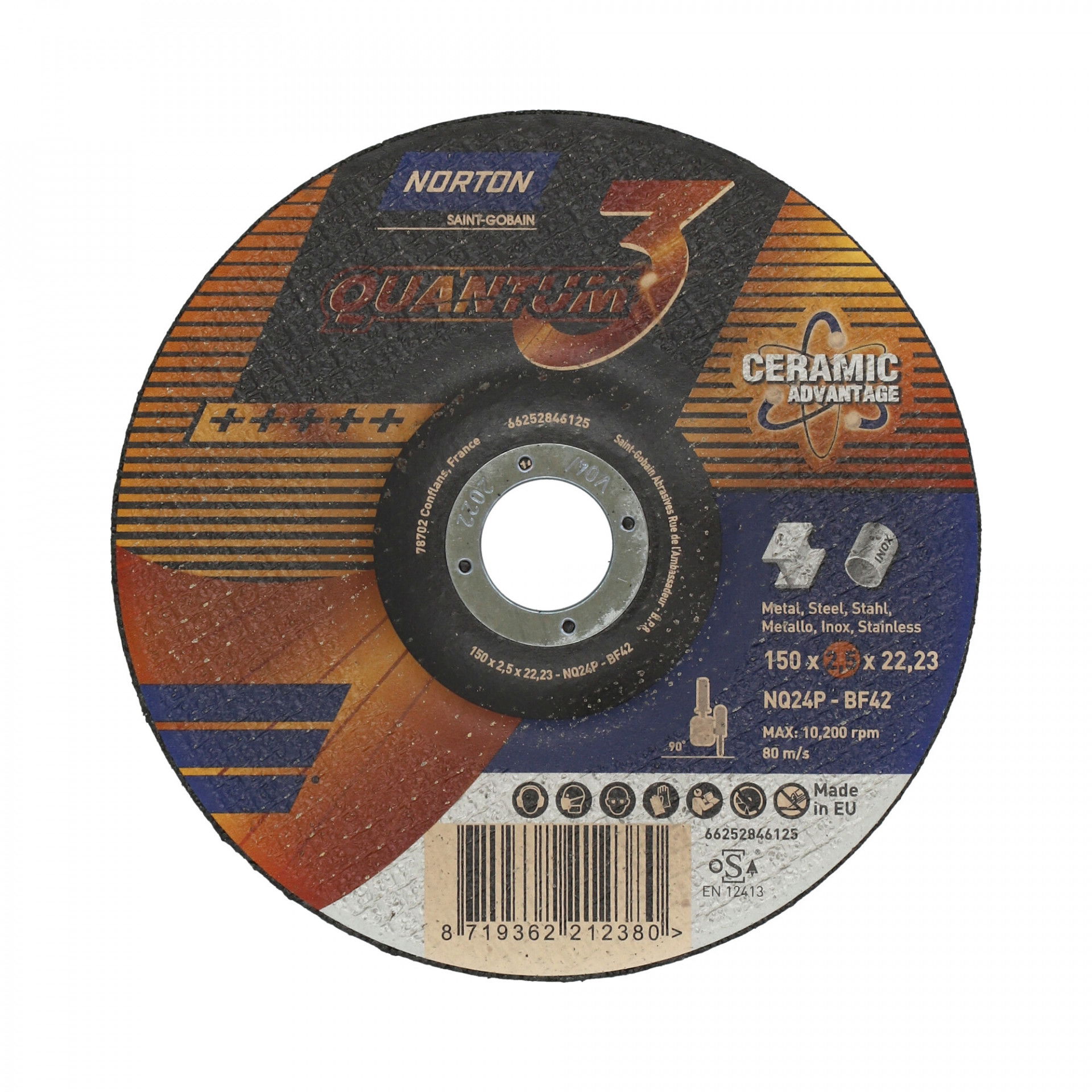 Norton Quantum3 fém-inox vágókorong 150x2,5x22,23mm BF42, 25 db/csomag termék fő termékképe