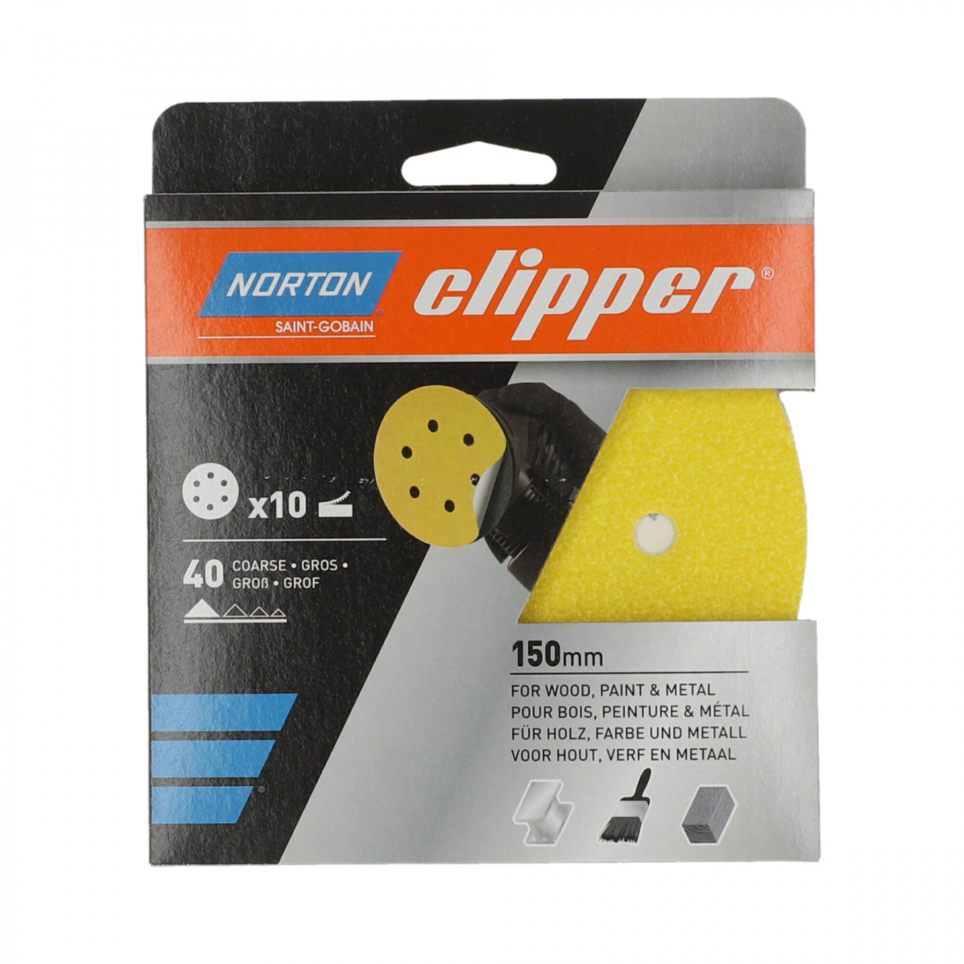 Norton Clipper G131F tépőzáras csiszolókorong Ø150mm 6 lyukas P40, 10 db/csomag termék fő termékképe