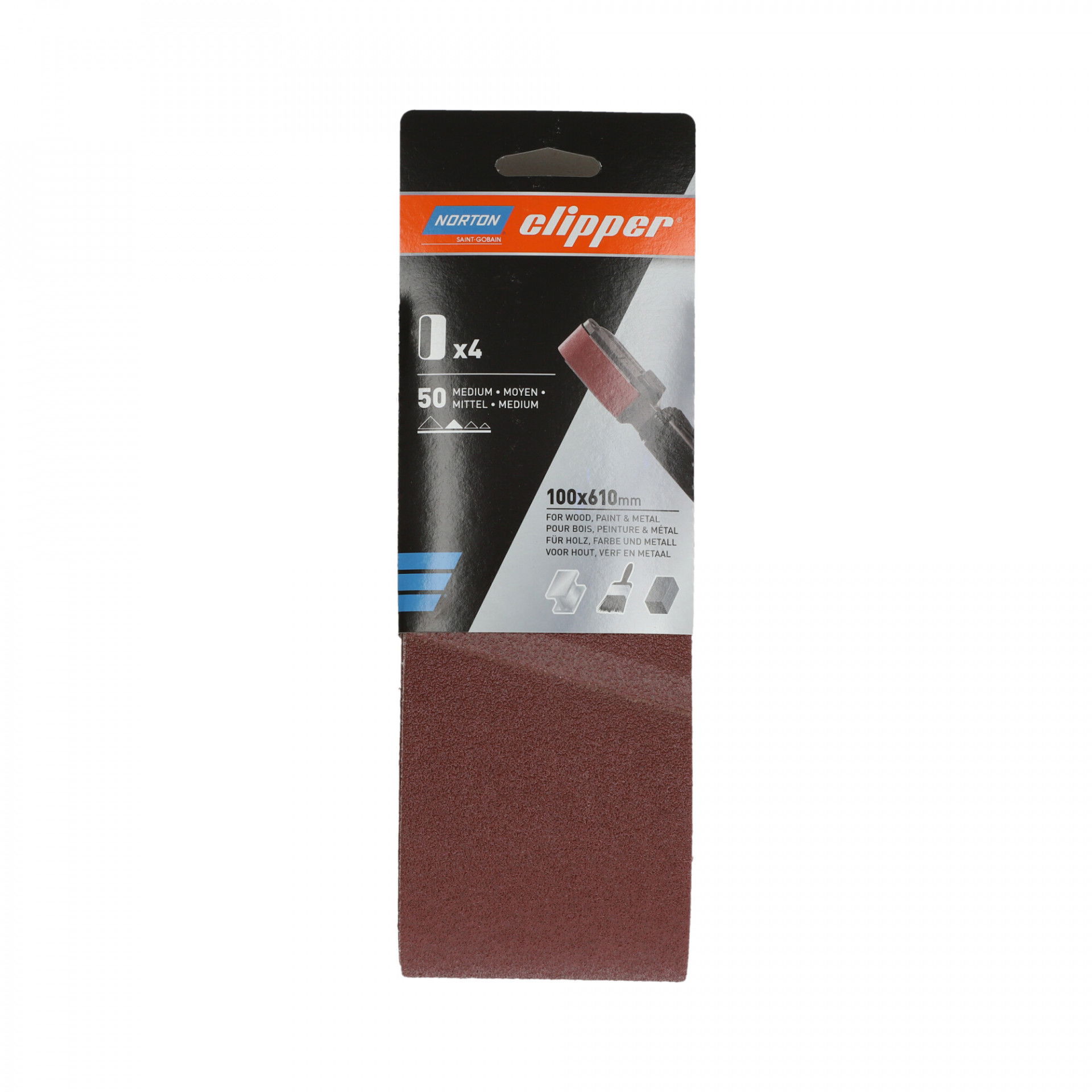 Norton Clipper R230 csiszolószalag kézi szalagcsiszolóhoz 100x610mm P50, 4 db/csomag termék fő termékképe