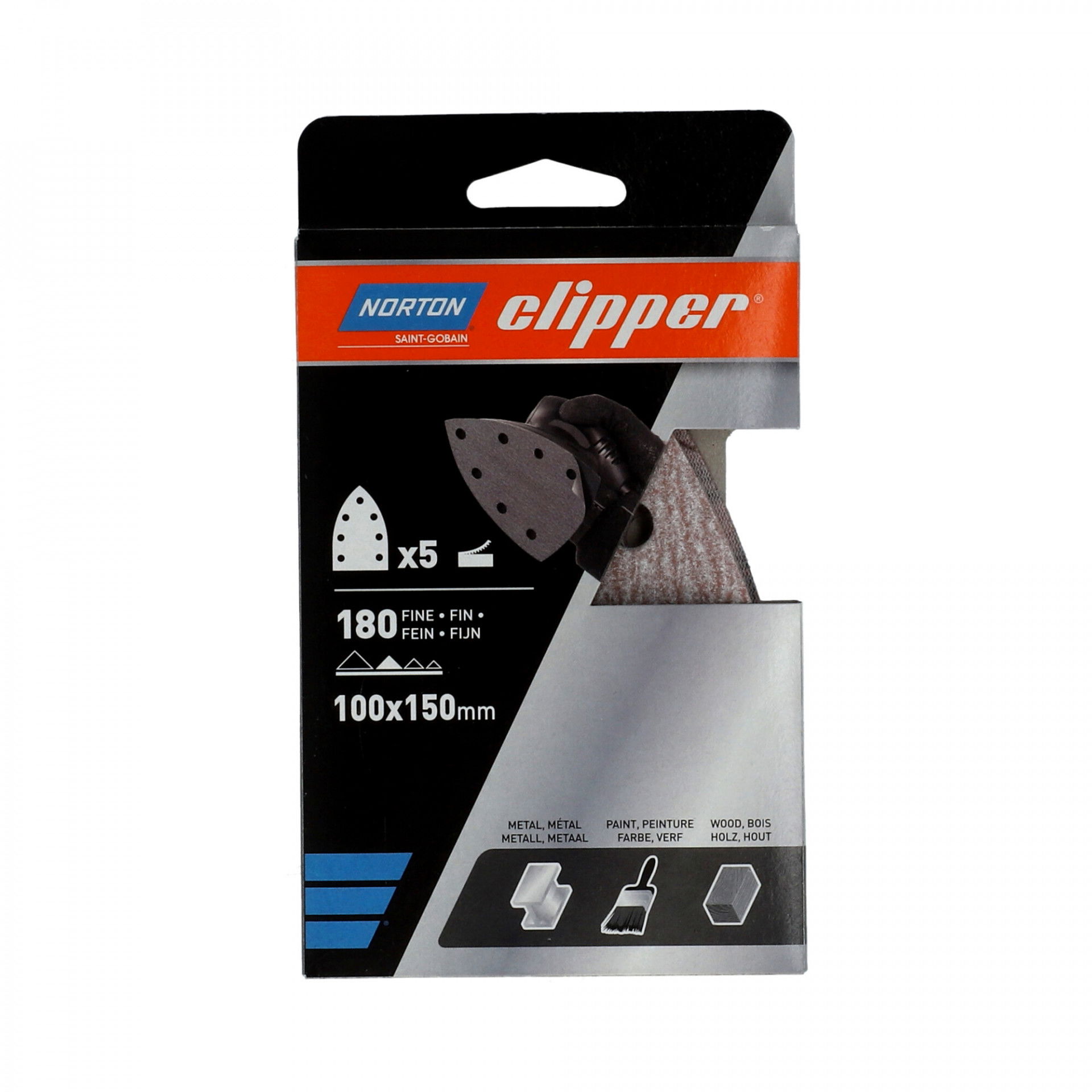 Norton Clipper A275 eltömődés mentes delta csiszolólap 100x150mm P180, 5 db/csomag termék fő termékképe