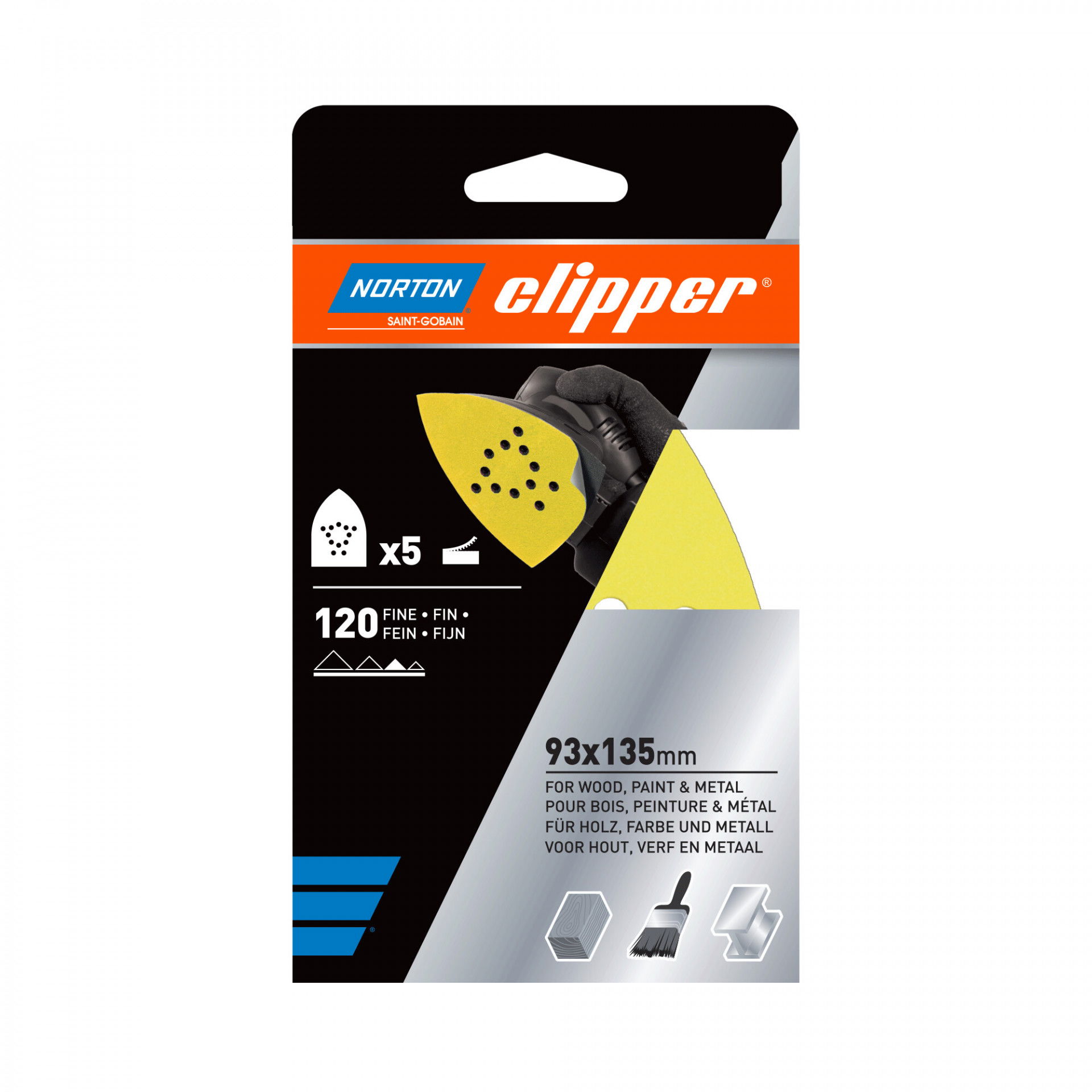 Norton Clipper Q131F delta tépőzáras csiszolólap 93x135mm P120, 5 db/csomag termék fő termékképe