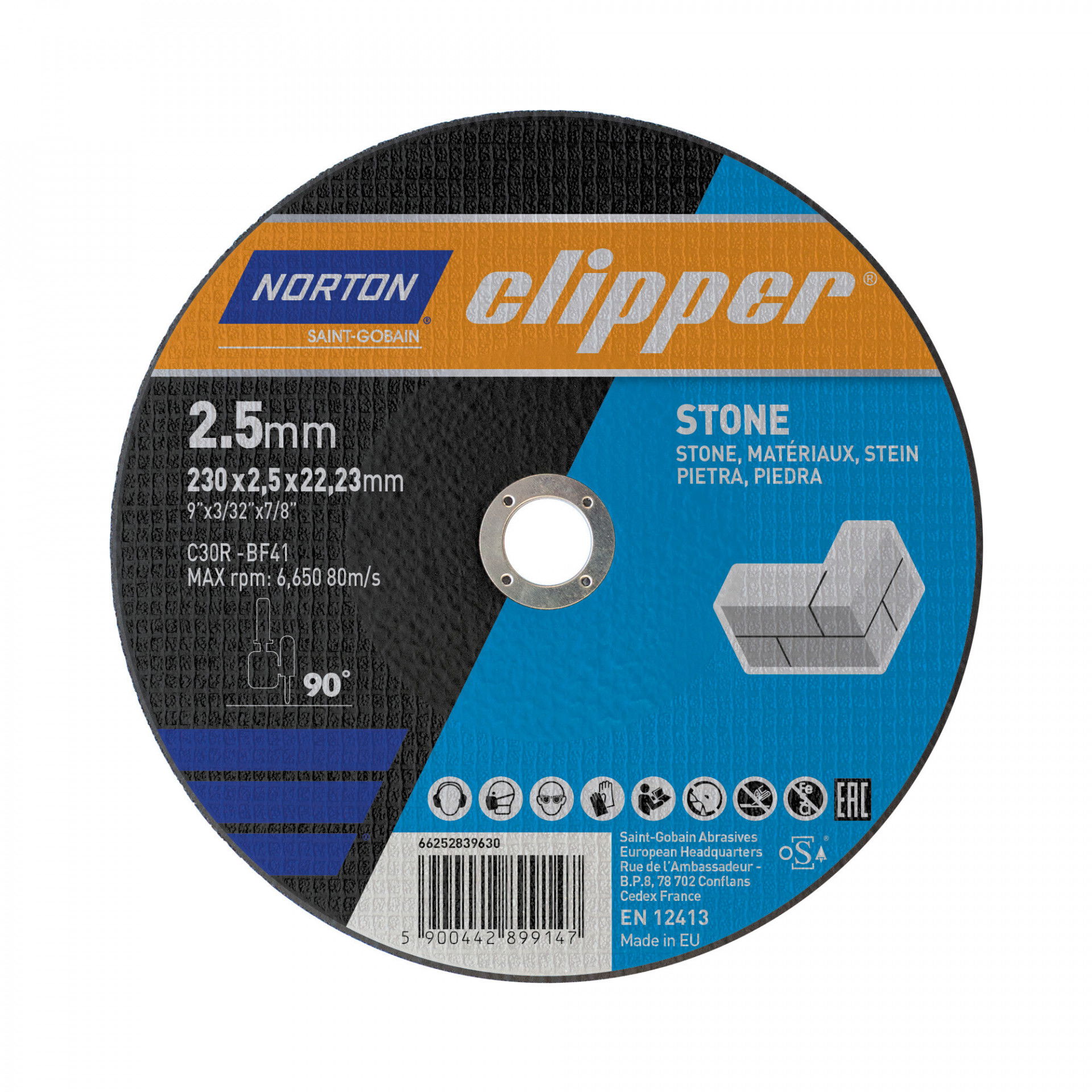 Norton Clipper kő vágókorong 230x2,5x22,23mm C30R, 25 db/csomag termék fő termékképe