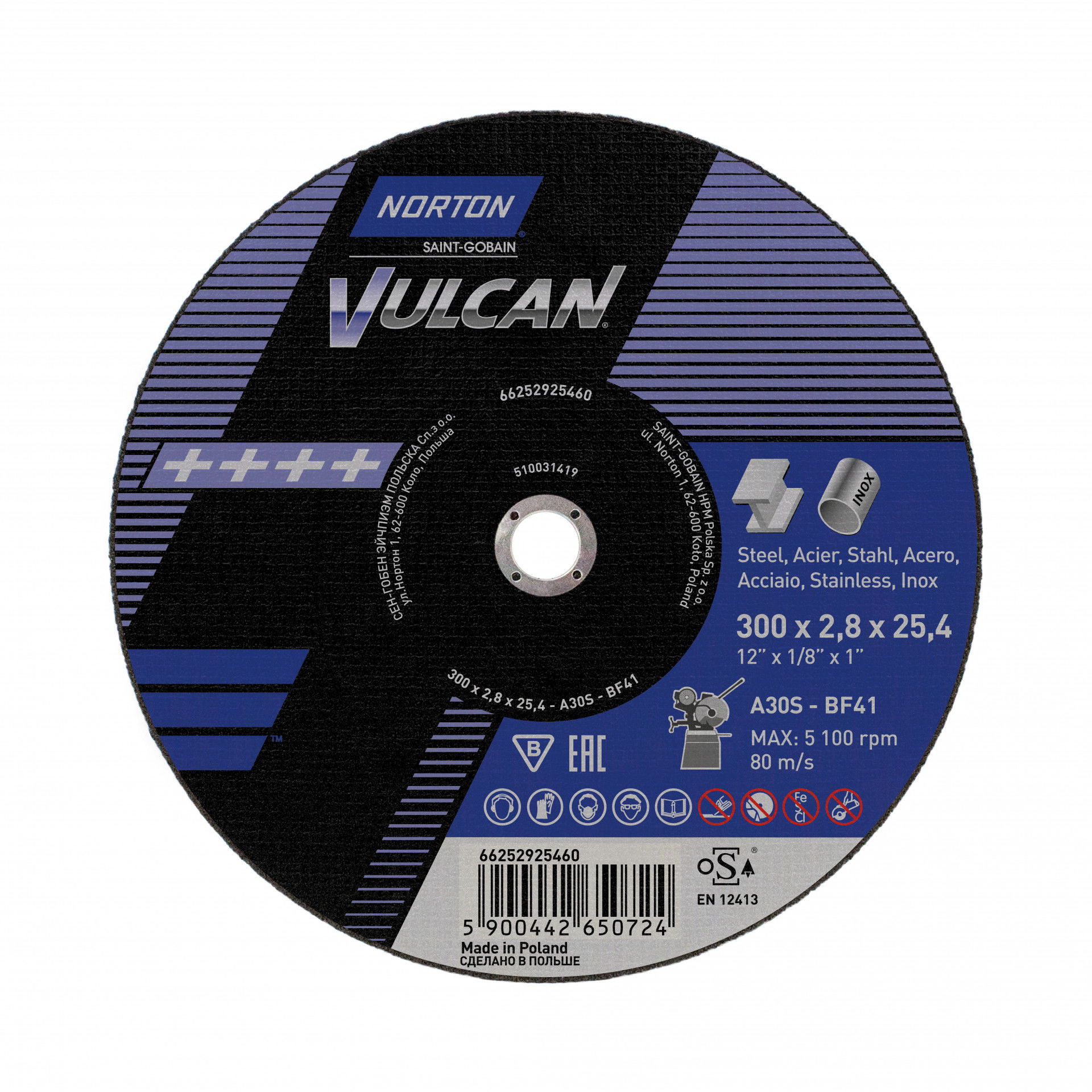 Norton Vulcan fém vágókorong 300x2,8x25,4mm A30S, 10 db/csomag termék fő termékképe