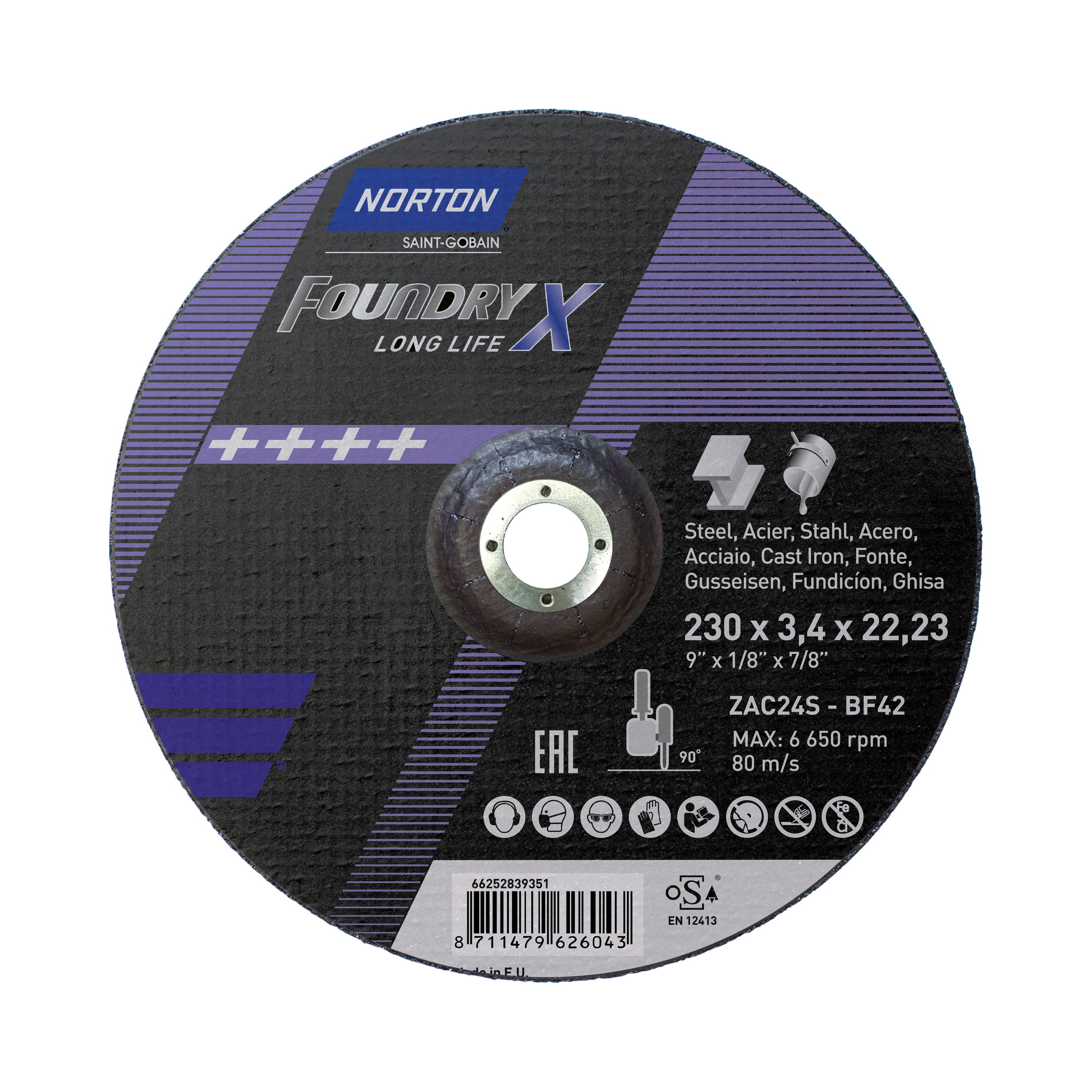 Norton Foundry-X vágókorong 230x3,4x22,23mm ZAC24S, 25 db/csomag termék fő termékképe