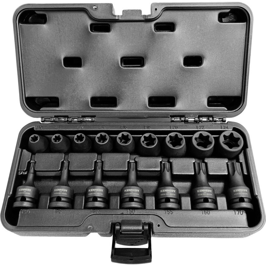 ERŐSÍTETT TORX DUGÓKULCS ÉS FELTŰZHETŐ CSAVARBEHAJTÓ KÉSZLET 1/2" MEGHAJTÓVAL (16 DB-OS) termék fő termékképe