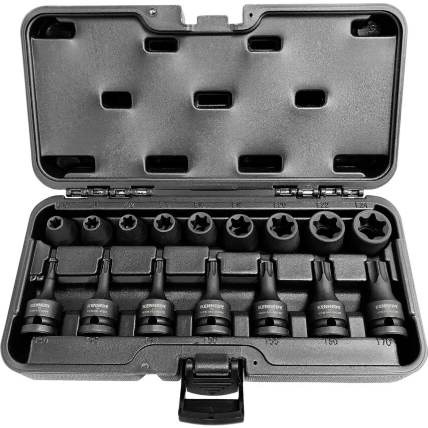 ERŐSÍTETT TORX DUGÓKULCS ÉS FELTŰZHETŐ CSAVARBEHAJTÓ KÉSZLET 1/2" MEGHAJTÓVAL (16 DB-OS) termék fő termékképe