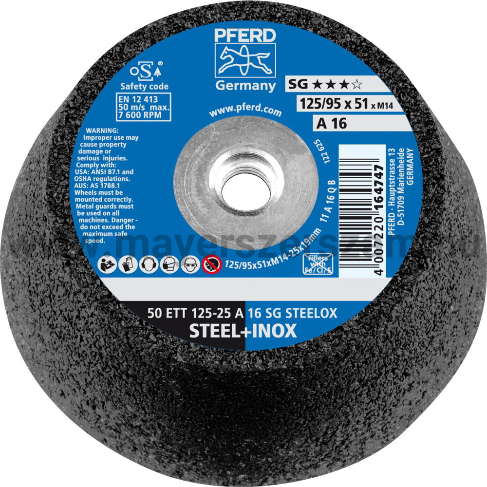 FAZÉKKORONG 50 ETT 125-25 A16 SG STEELOX/M14 termék fő termékképe