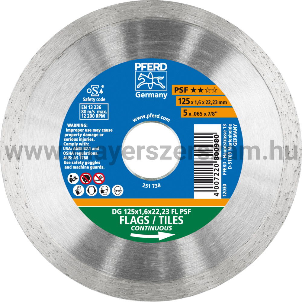 GYÉMÁNTSZEMCSÉS VÁGÓKORONG DG 125x1,6x22,23 FL PSF termék fő termékképe
