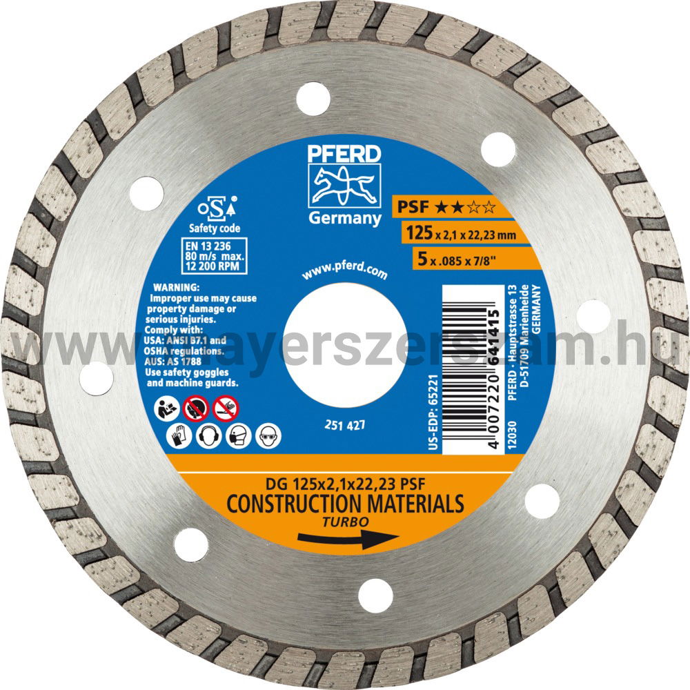 GYÉMÁNTSZEMCSÉS VÁGÓKORONG DG 125x2,1x22,23 PSF termék fő termékképe