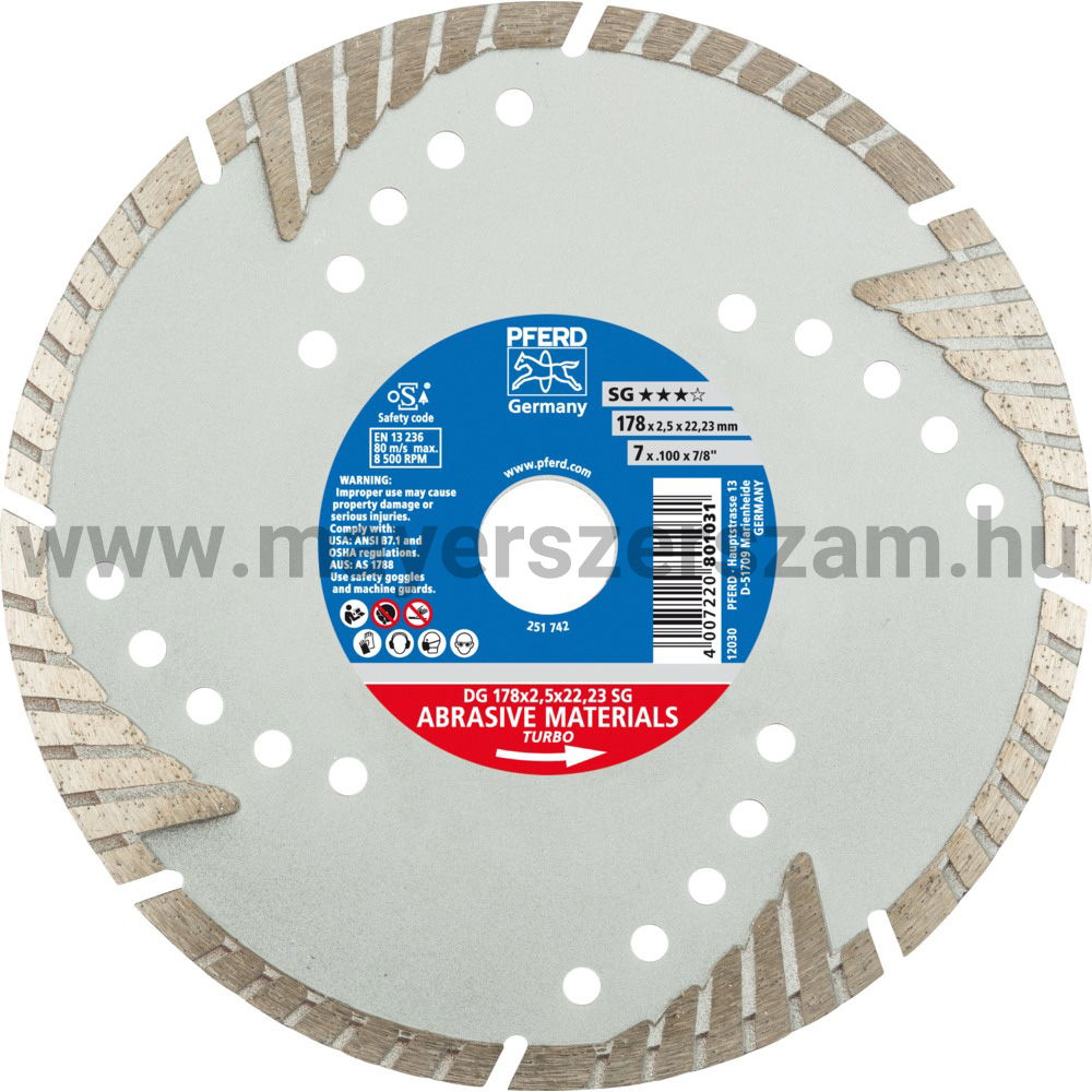 GYÉMÁNTSZEMCSÉS VÁGÓKORONG DG 178x2,5x22,23 SG termék fő termékképe