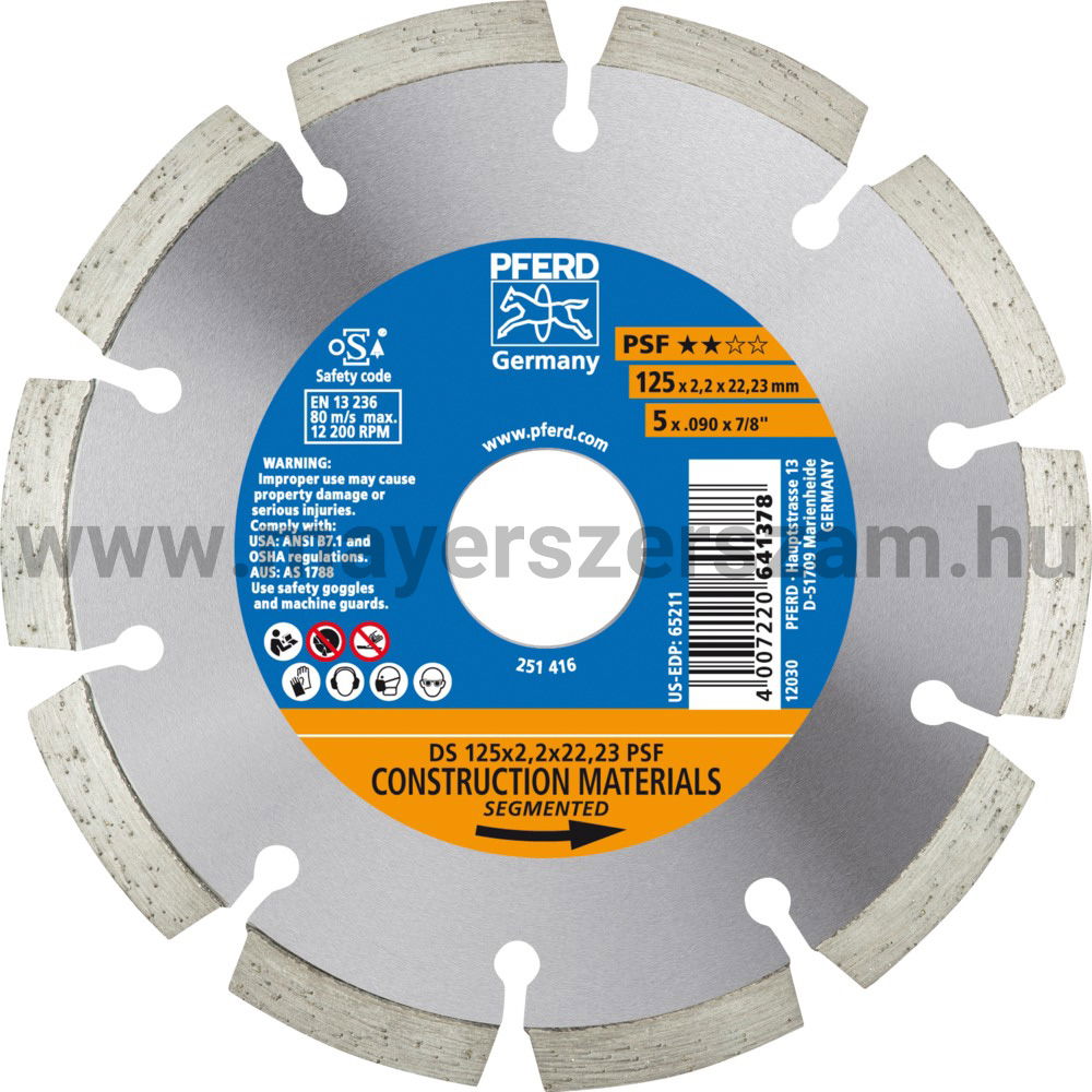 GYÉMÁNTSZEMCSÉS VÁGÓKORONG DS 125x2,2x22,23 PSF termék fő termékképe