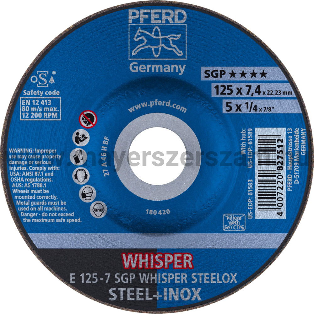 TISZTÍTÓKORONG E 125-7 SGP WHISPER STEELOX termék fő termékképe