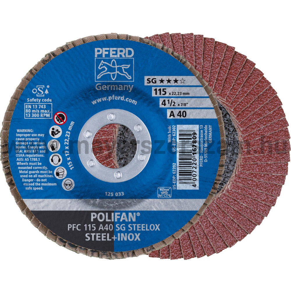 POLIFAN LEGYEZŐLAPOS CSISZOLÓKORONG PFC 115 A40 SG STEELOX termék fő termékképe