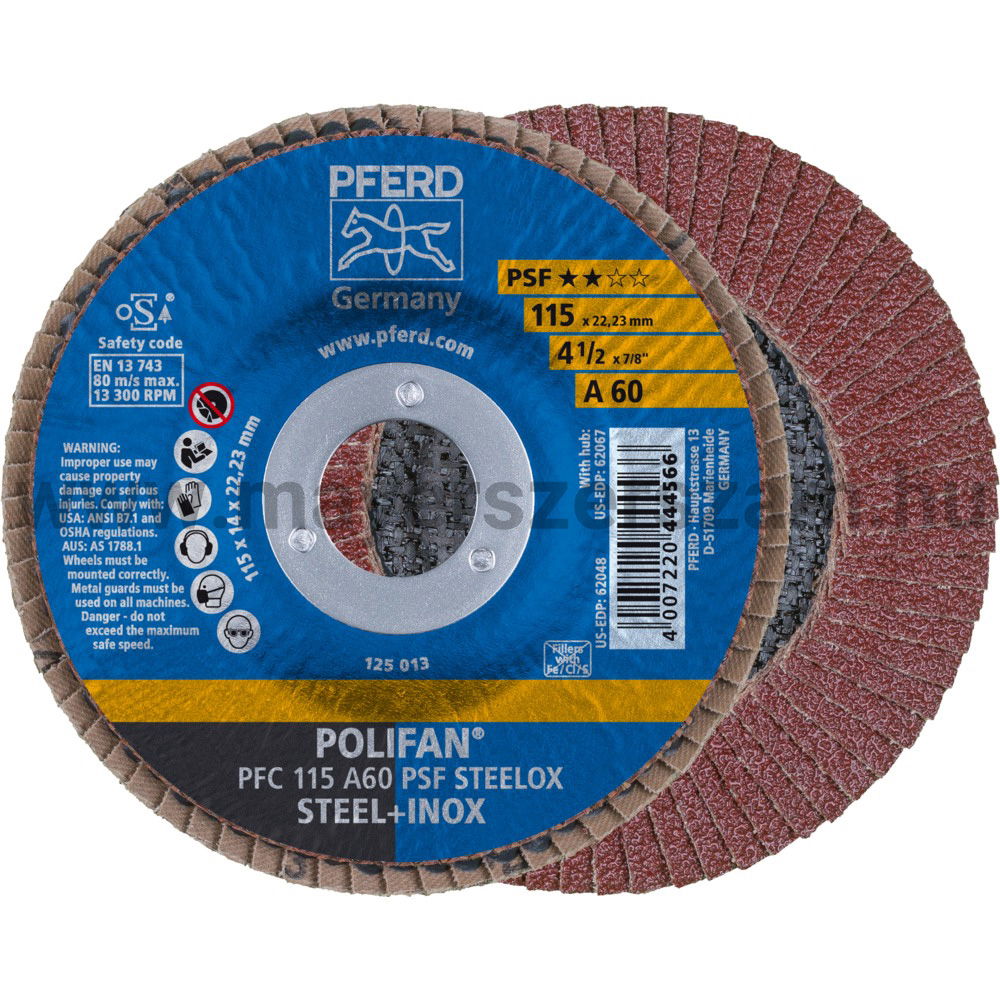 POLIFAN LEGYEZŐLAPOS CSISZOLÓKORONG PFC 115 A60 PSF STEELOX termék fő termékképe