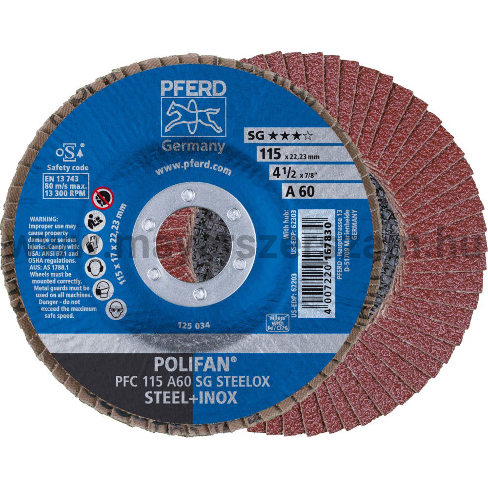 POLIFAN LEGYEZŐLAPOS CSISZOLÓKORONG PFC 115 A60 SG STEELOX termék fő termékképe