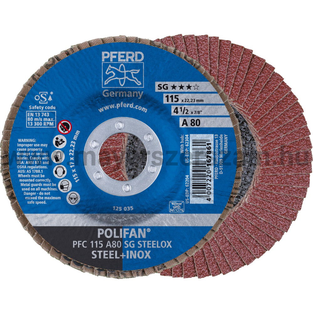 POLIFAN LEGYEZŐLAPOS CSISZOLÓKORONG PFC 115 A80 SG STEELOX termék fő termékképe
