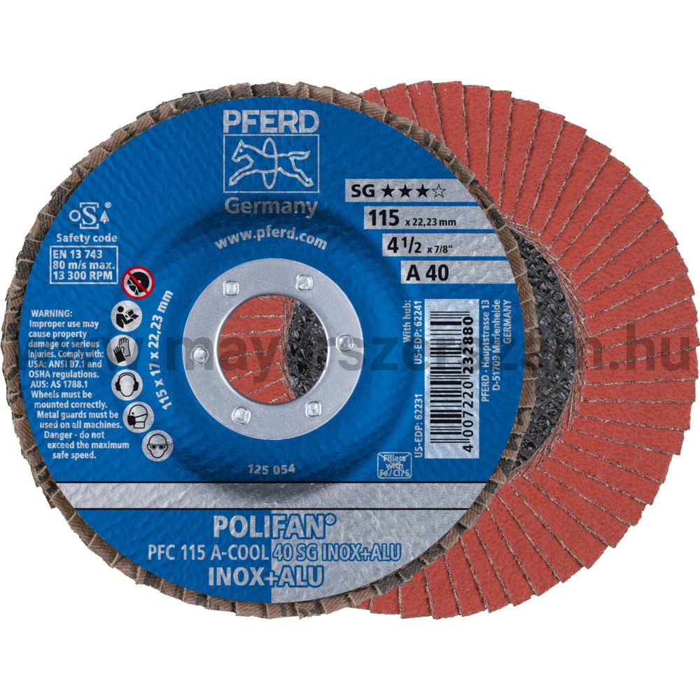 POLIFAN LEGYEZŐLAPOS CSISZOLÓKORONG PFC 115 A-COOL 40 SG INOX+ALU termék fő termékképe