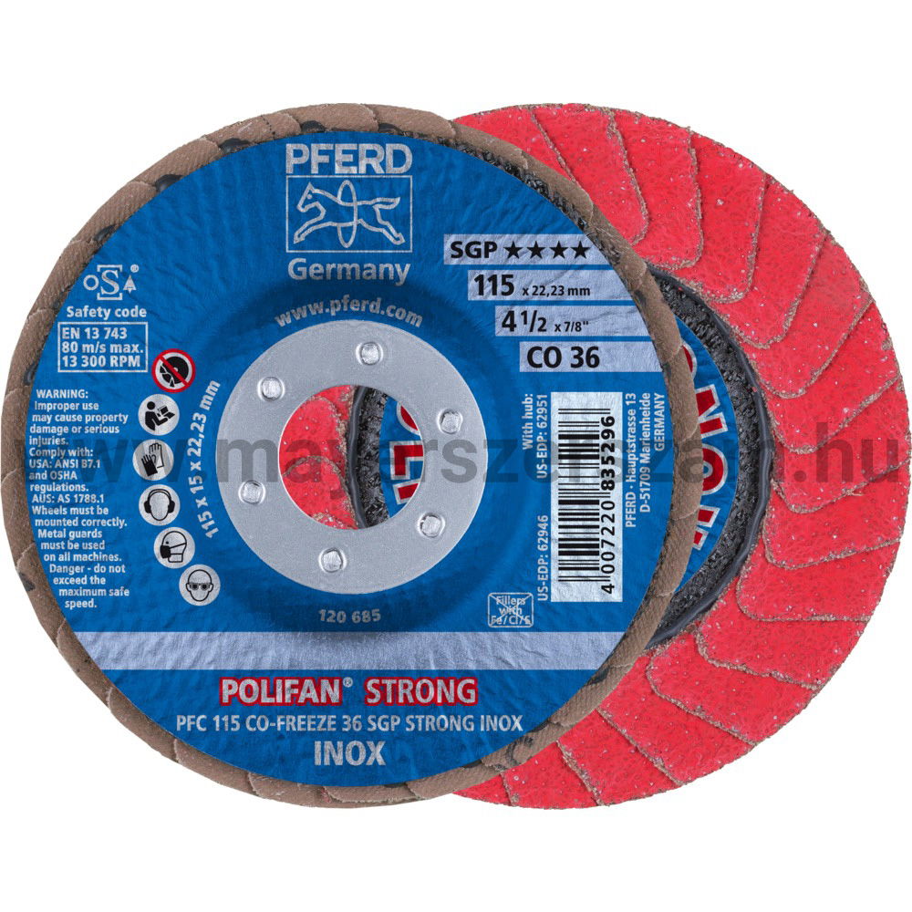 POLIFAN LEGYEZŐLAPOS CSISZOLÓKORONG PFC 115 CO-FREEZE 36 SGP STRONG INOX termék fő termékképe