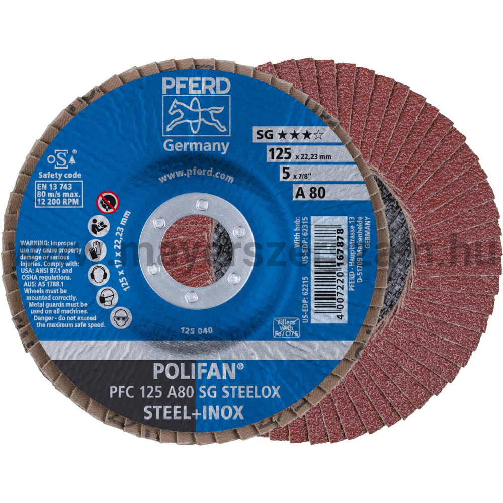 POLIFAN LEGYEZŐLAPOS CSISZOLÓKORONG PFC 125 A80 SG STEELOX termék fő termékképe