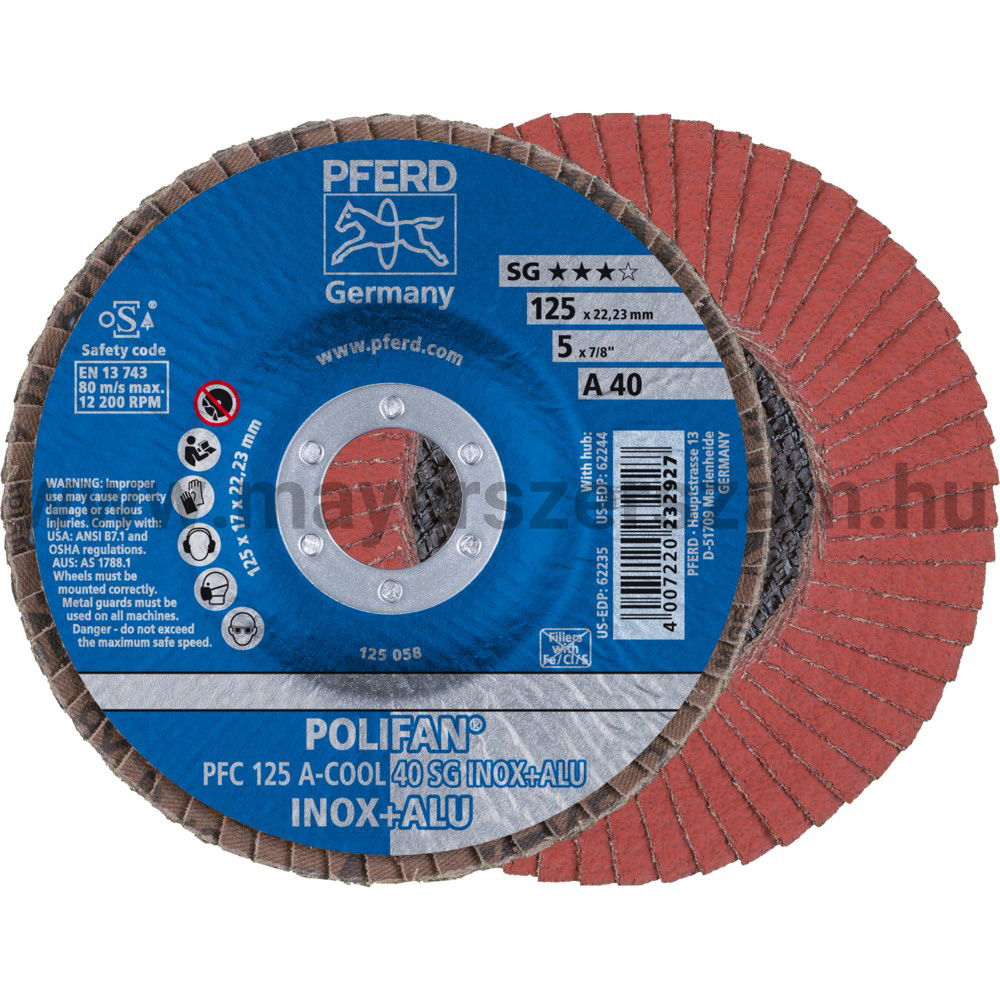 POLIFAN LEGYEZŐLAPOS CSISZOLÓKORONG PFC 125 A-COOL 40 SG INOX+ALU termék fő termékképe