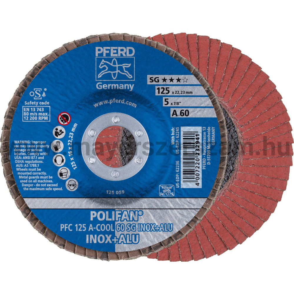 POLIFAN LEGYEZŐLAPOS CSISZOLÓKORONG PFC 125 A-COOL 60 SG INOX+ALU termék fő termékképe