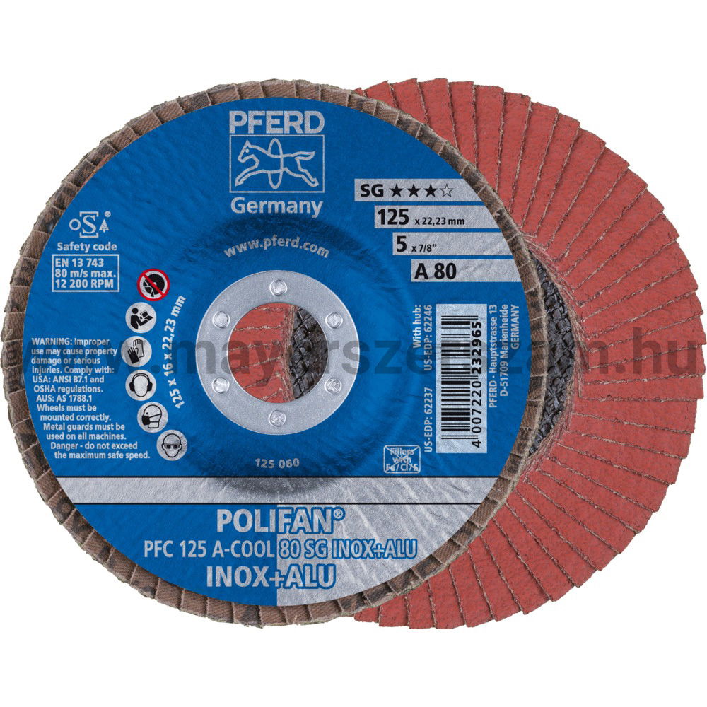 POLIFAN LEGYEZŐLAPOS CSISZOLÓKORONG PFC 125 A-COOL 80 SG INOX+ALU termék fő termékképe