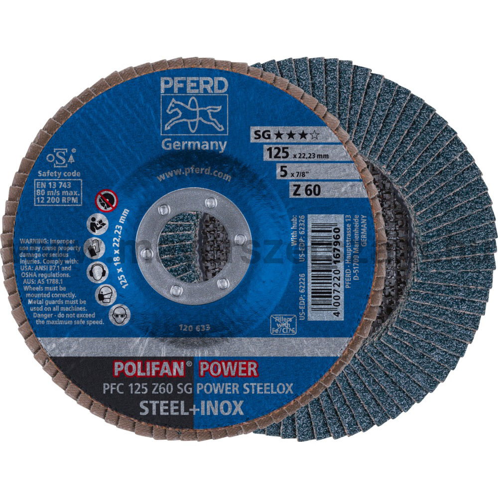 POLIFAN LEGYEZŐLAPOS CSISZOLÓKORONG PFC 125 Z60 SG POWER STEELOX termék fő termékképe
