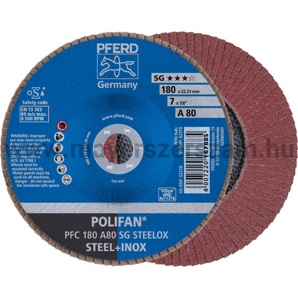 POLIFAN LEGYEZŐLAPOS CSISZOLÓKORONG PFC 180 A80 SG STEELOX termék fő termékképe