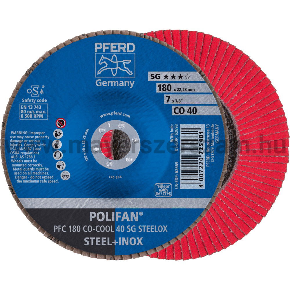 POLIFAN LEGYEZŐLAPOS CSISZOLÓKORONG PFC 180 CO-COOL 40 SG STEELOX termék fő termékképe