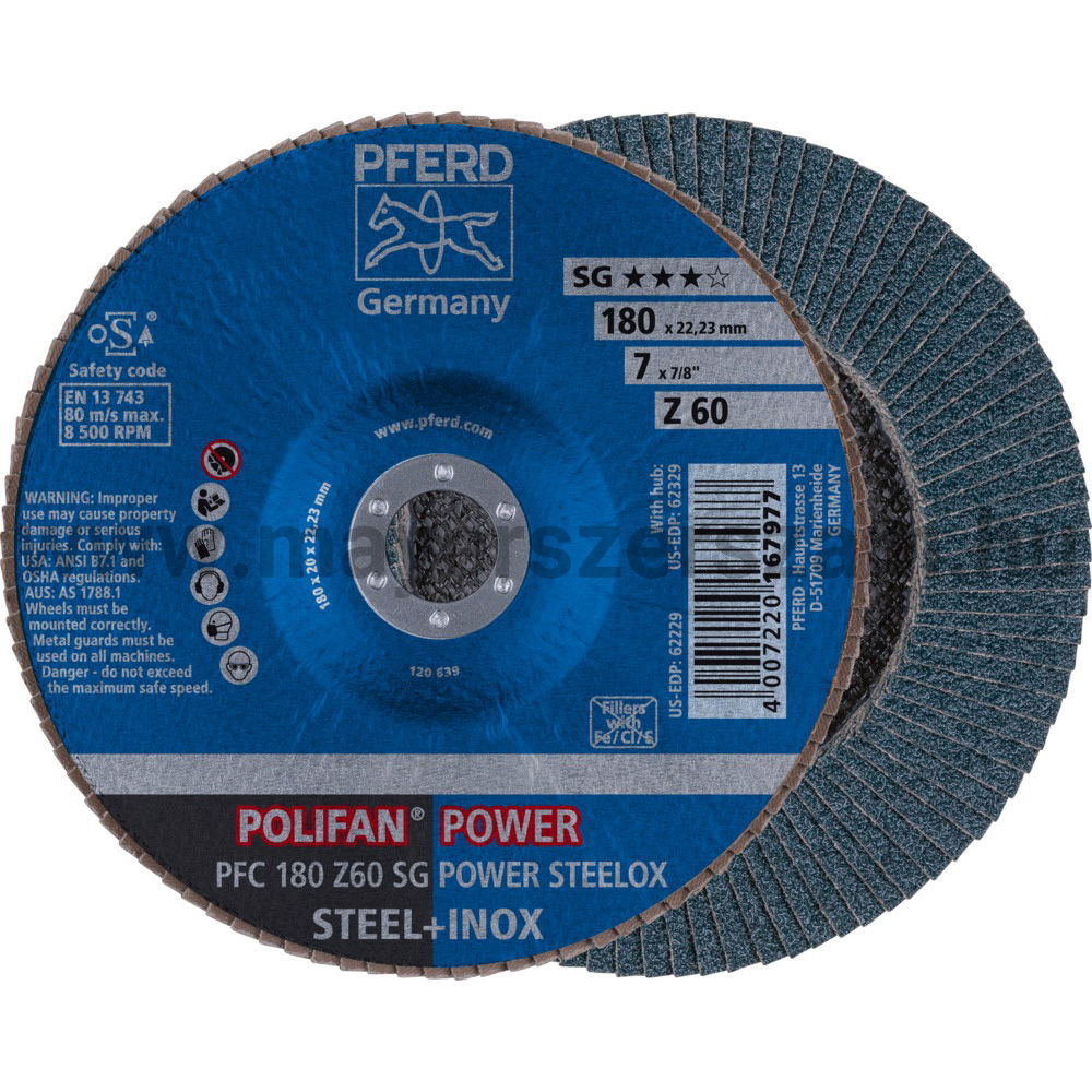 POLIFAN LEGYEZŐLAPOS CSISZOLÓKORONG PFC 180 Z60 SG POWER STEELOX termék fő termékképe