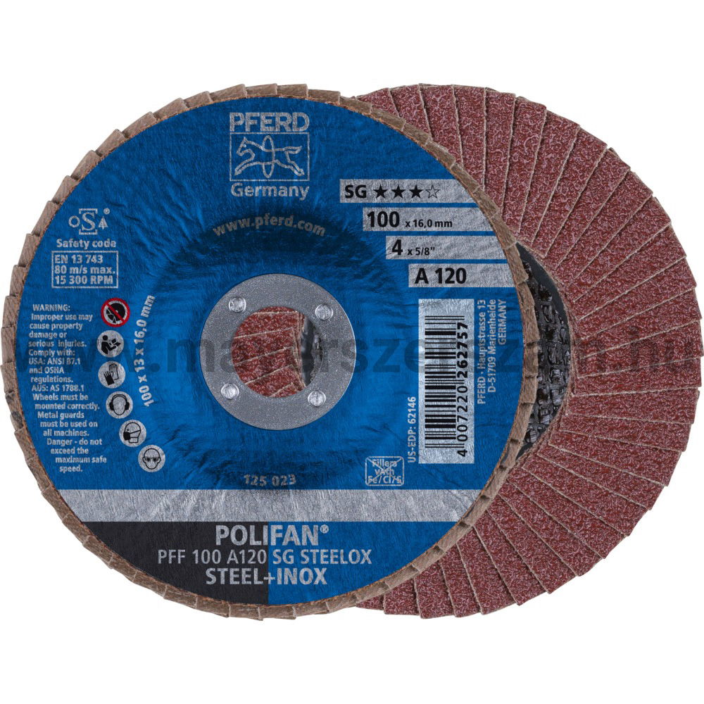 POLIFAN LEGYEZŐLAPOS CSISZOLÓKORONG PFF 100 A120 SG STEELOX/16 termék fő termékképe