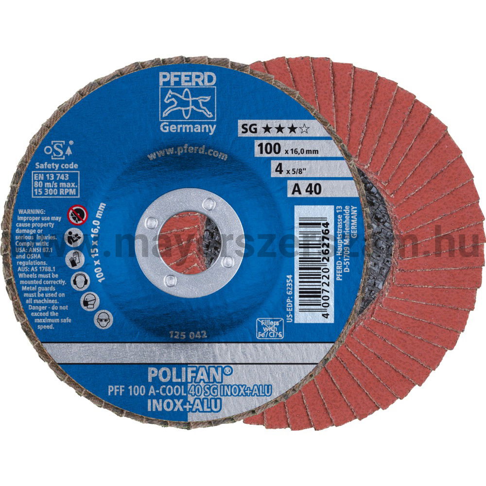 POLIFAN LEGYEZŐLAPOS CSISZOLÓKORONG PFF 100 A-COOL 40 SG INOX+ALU/16 termék fő termékképe