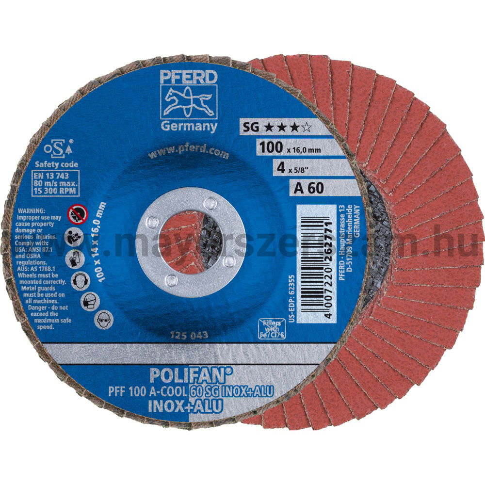 POLIFAN LEGYEZŐLAPOS CSISZOLÓKORONG PFF 100 A-COOL 60 SG INOX+ALU/16 termék fő termékképe