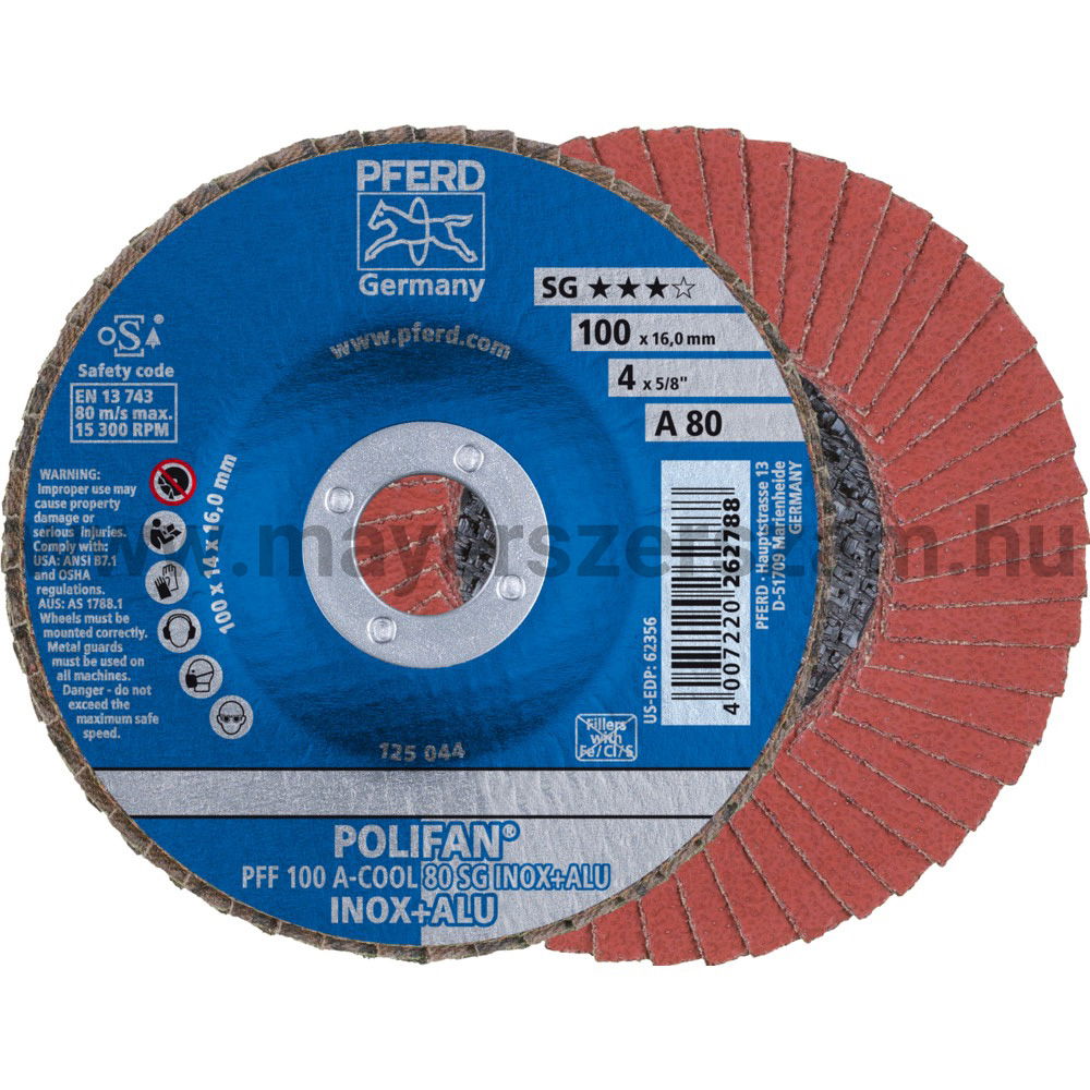 POLIFAN LEGYEZŐLAPOS CSISZOLÓKORONG PFF 100 A-COOL 80 SG INOX+ALU/16 termék fő termékképe