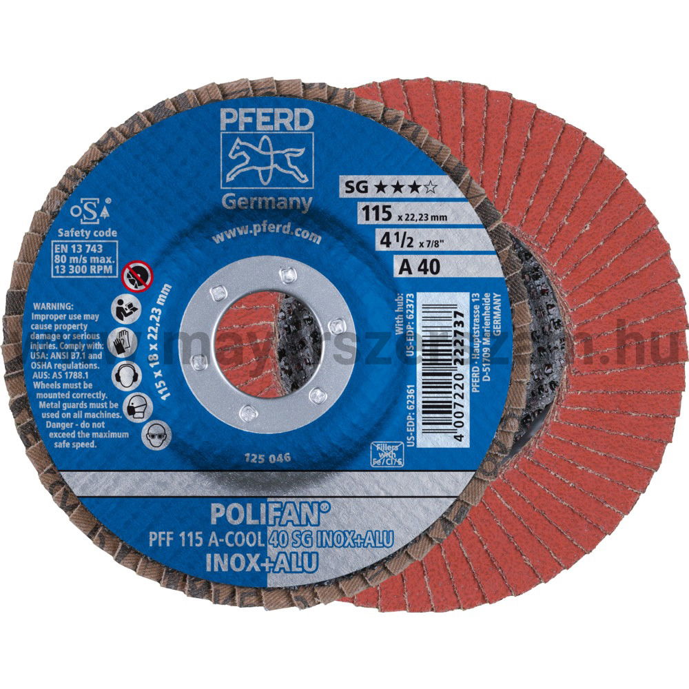 POLIFAN LEGYEZŐLAPOS CSISZOLÓKORONG PFF 115 A-COOL 40 SG INOX+ALU termék fő termékképe
