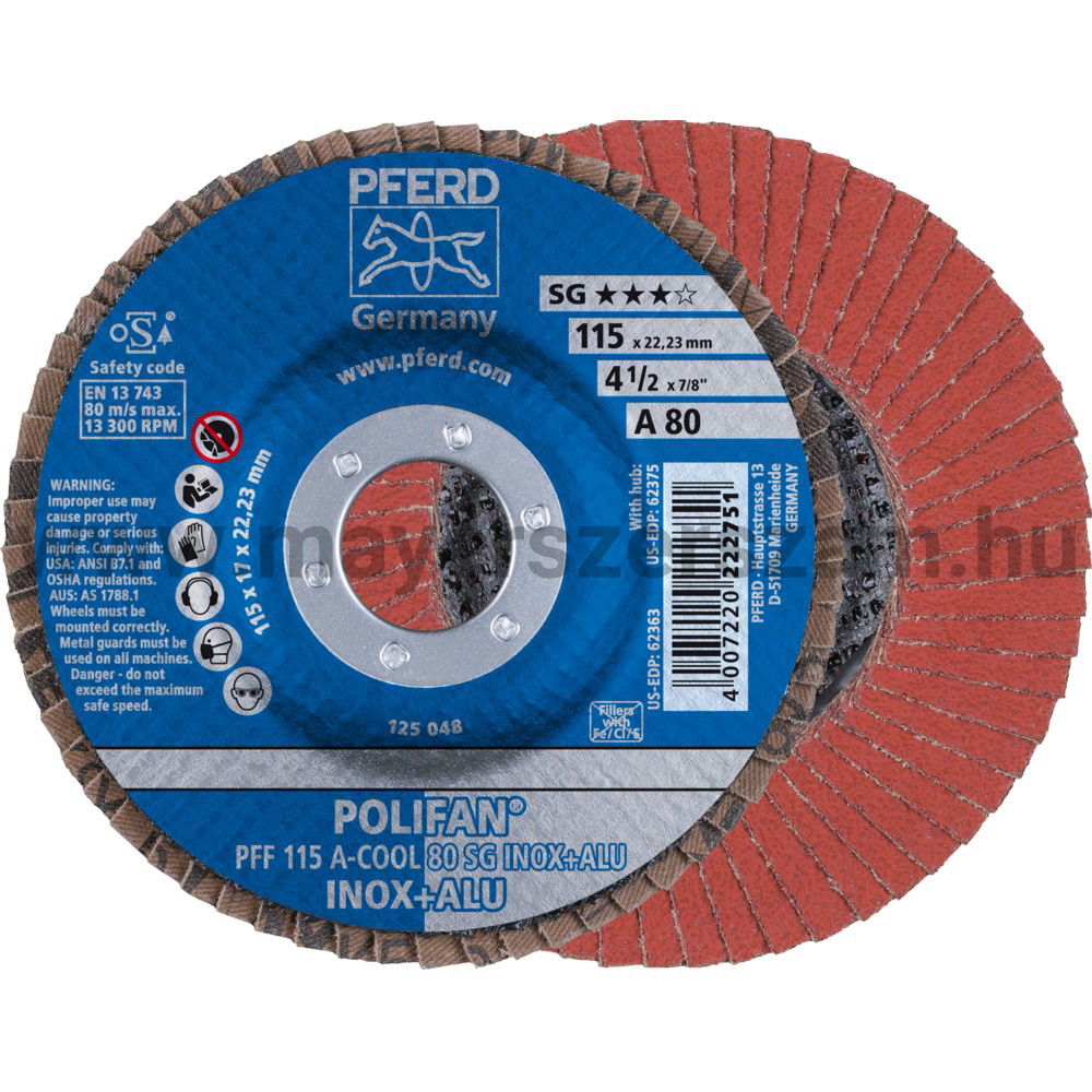 POLIFAN LEGYEZŐLAPOS CSISZOLÓKORONG PFF 115 A-COOL 80 SG INOX+ALU termék fő termékképe