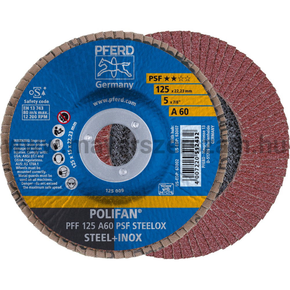 POLIFAN LEGYEZŐLAPOS CSISZOLÓKORONG PFF 125 A60 PSF STEELOX termék fő termékképe