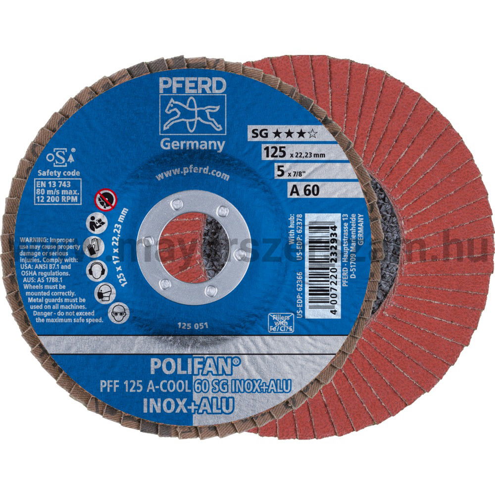 POLIFAN LEGYEZŐLAPOS CSISZOLÓKORONG PFF 125 A-COOL 60 SG INOX+ALU termék fő termékképe