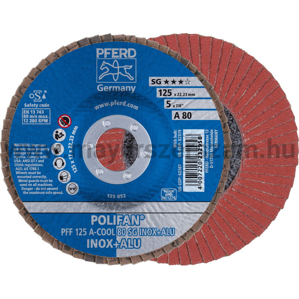 POLIFAN LEGYEZŐLAPOS CSISZOLÓKORONG PFF 125 A-COOL 80 SG INOX+ALU termék fő termékképe