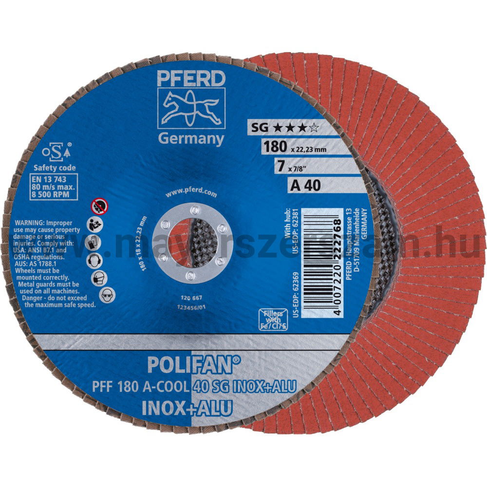 POLIFAN LEGYEZŐLAPOS CSISZOLÓKORONG PFF 180 A-COOL 40 SG INOX+ALU termék fő termékképe