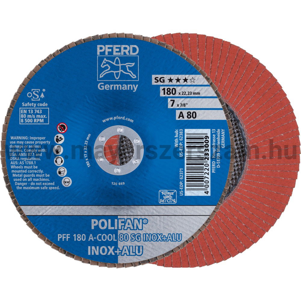 POLIFAN LEGYEZŐLAPOS CSISZOLÓKORONG PFF 180 A-COOL 80 SG INOX+ALU termék fő termékképe